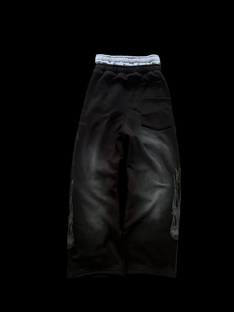 Pantaloni Uomo High Street con Ricamo e Stampa | Gamba Larga | Party | Nero e Rosa