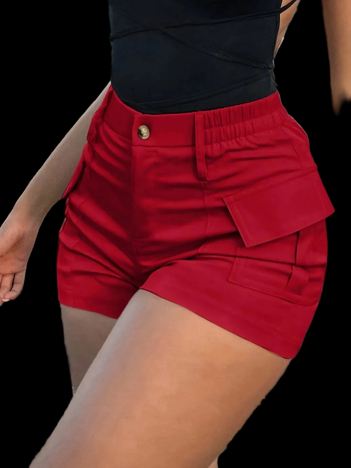 Pantaloncini casual da donna primavera 2025, vita alta, bottoni, streetwear, pantaloncini cargo con tasche.