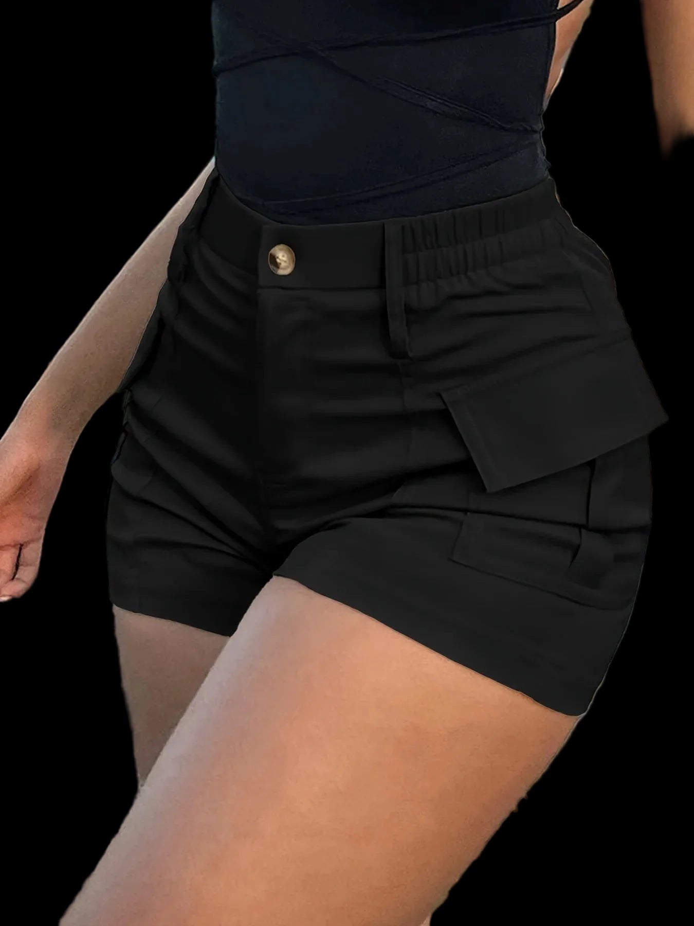 Pantaloncini casual da donna primavera 2025, vita alta, bottoni, streetwear, pantaloncini cargo con tasche.
