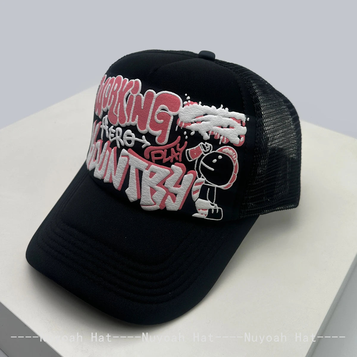 New Unisex Cartoon Character Graffiti Printed Letter Baseball Hats Sunshade Color Block Breathable Trucker Caps Versatile Mesh