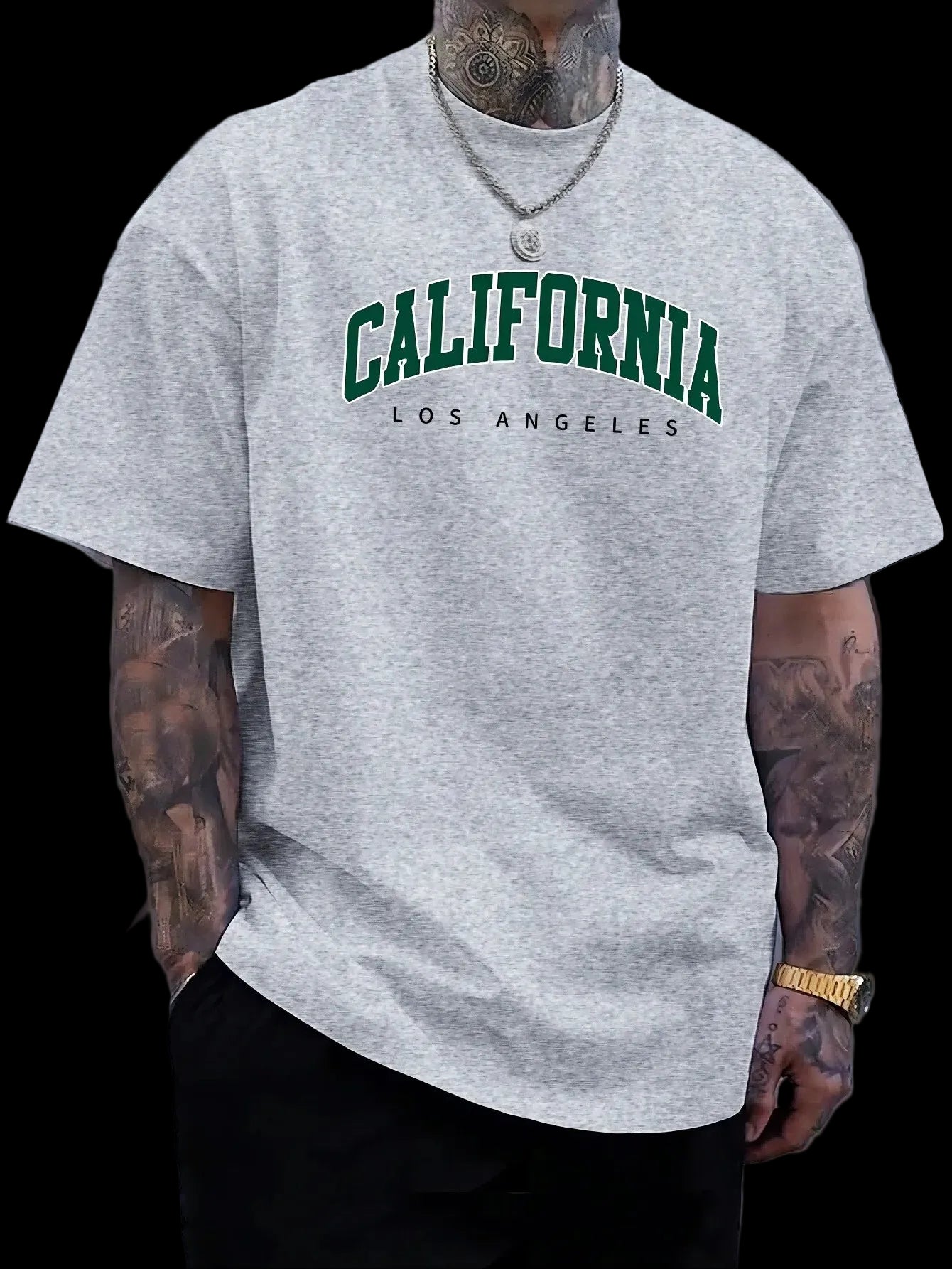 Maglietta estiva da uomo in 100% cotone, casual, sportiva, ampia, con stampa della lettera California, comoda, girocollo.