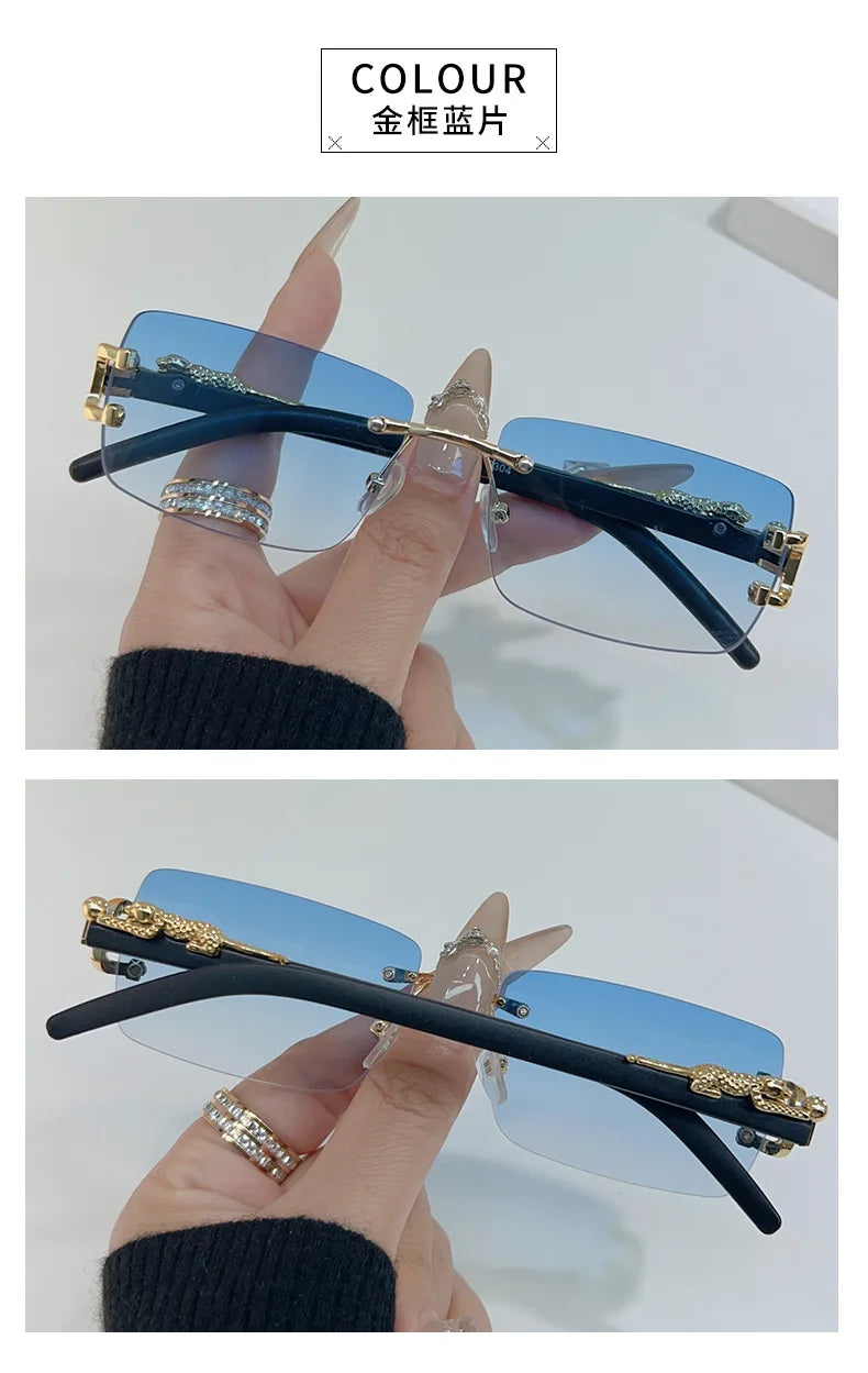 1 Pc Fashionable Women Men Sunglasses Frameless Rectangular Personalized Sunglasses for Daily Life Vintage Sun Glasses For male