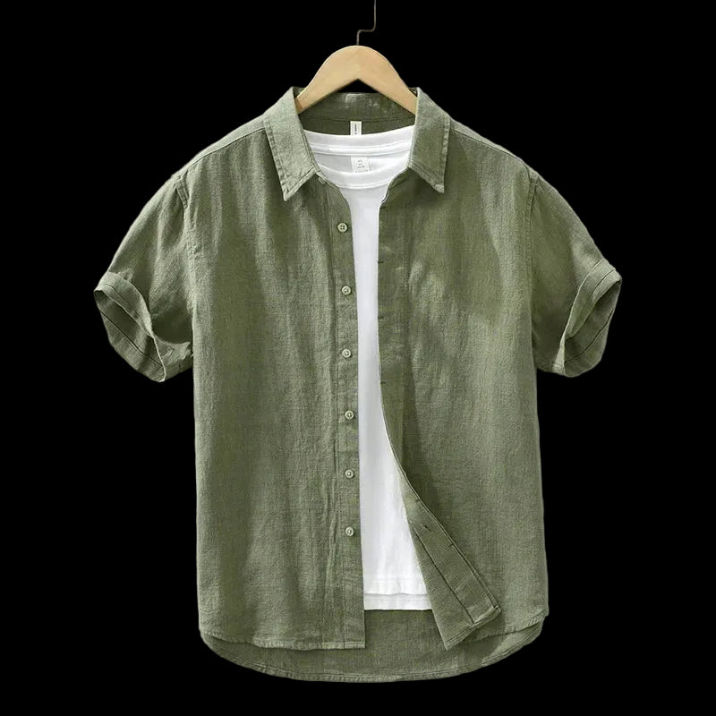 camicia  casual estiva da uomo in lino e cotone, stile vintage, a maniche corte, streetwear C2759
