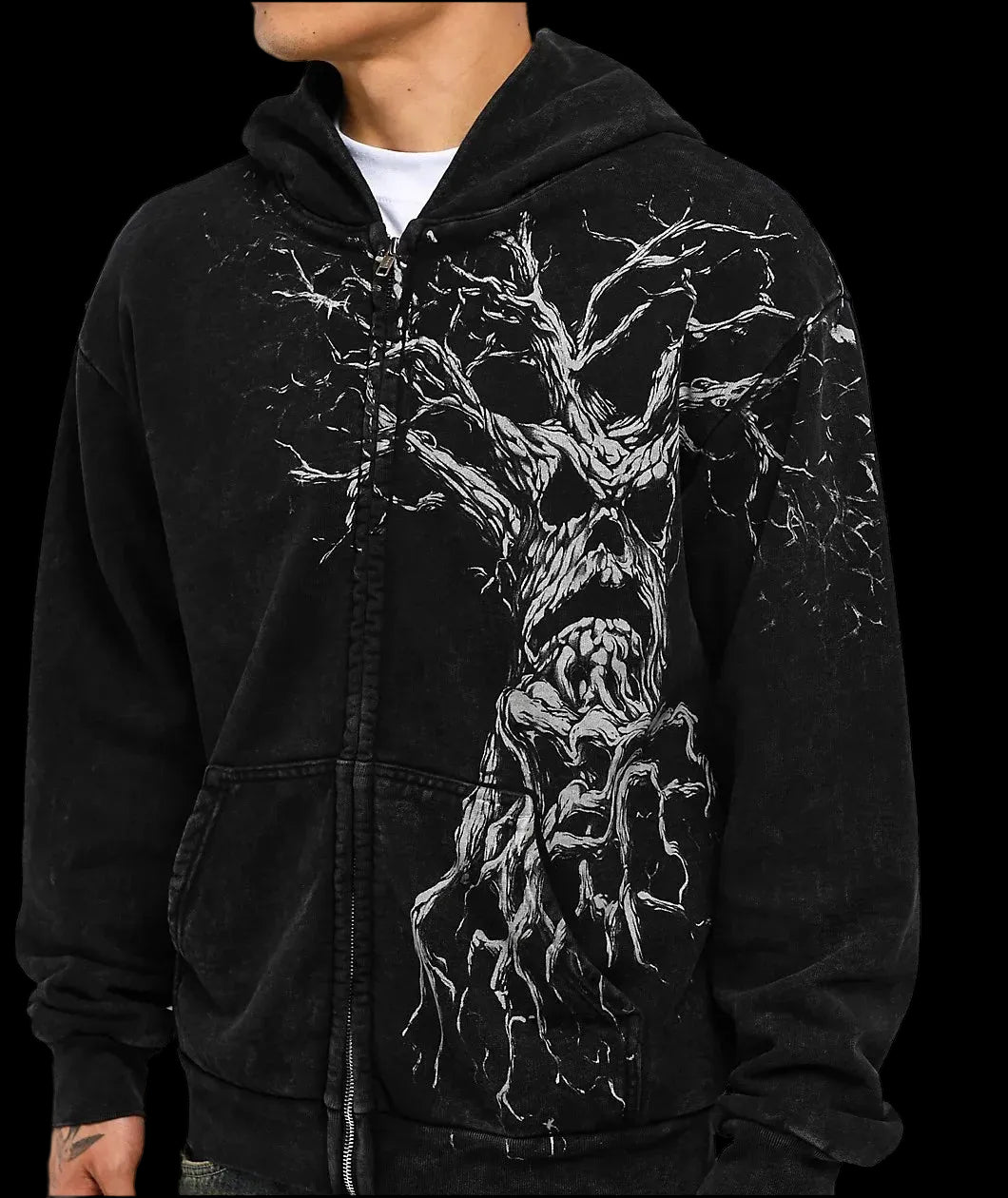 Affliction x Haunted Mound Harold Felpa con zip nera Felpe gotiche Nuova felpa con cappuccio da uomo