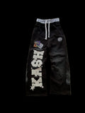 Pantaloni Uomo High Street con Ricamo e Stampa | Gamba Larga | Party | Nero e Rosa