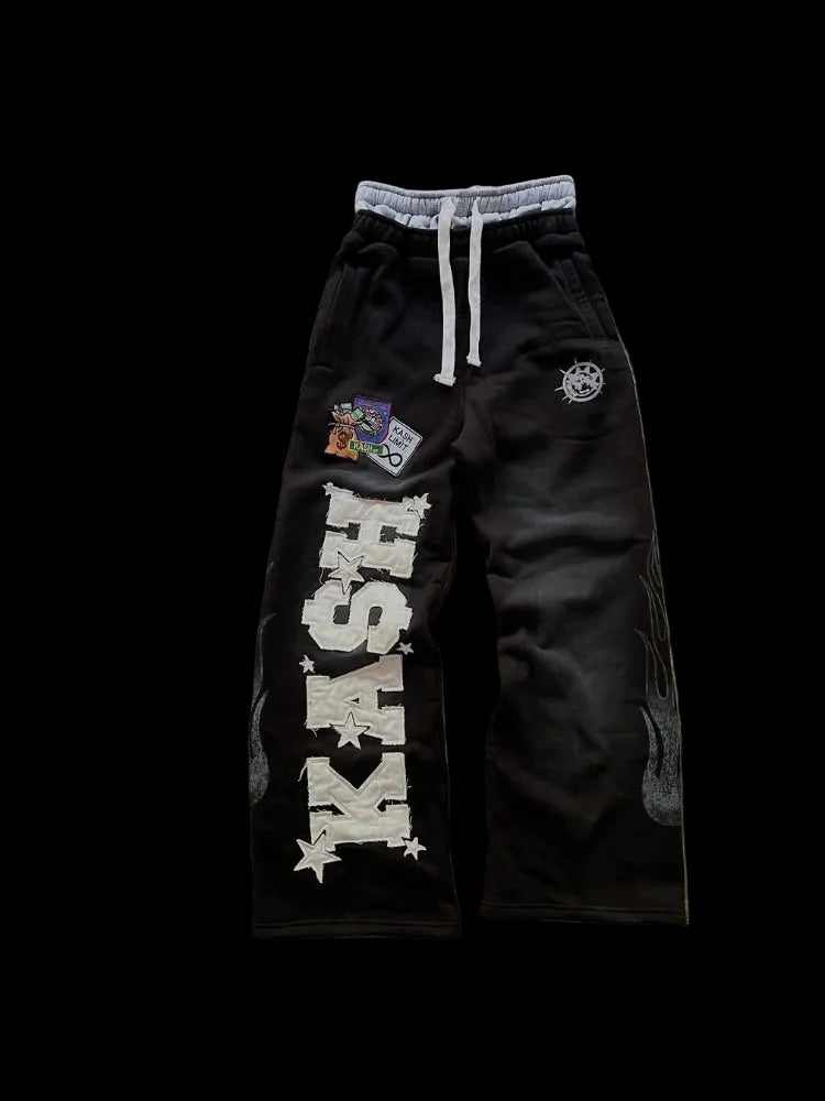 Pantaloni alla moda di High Street High Street Ins Pantaloni casual larghi dritti a tubo ricamati e stampati da uomo.