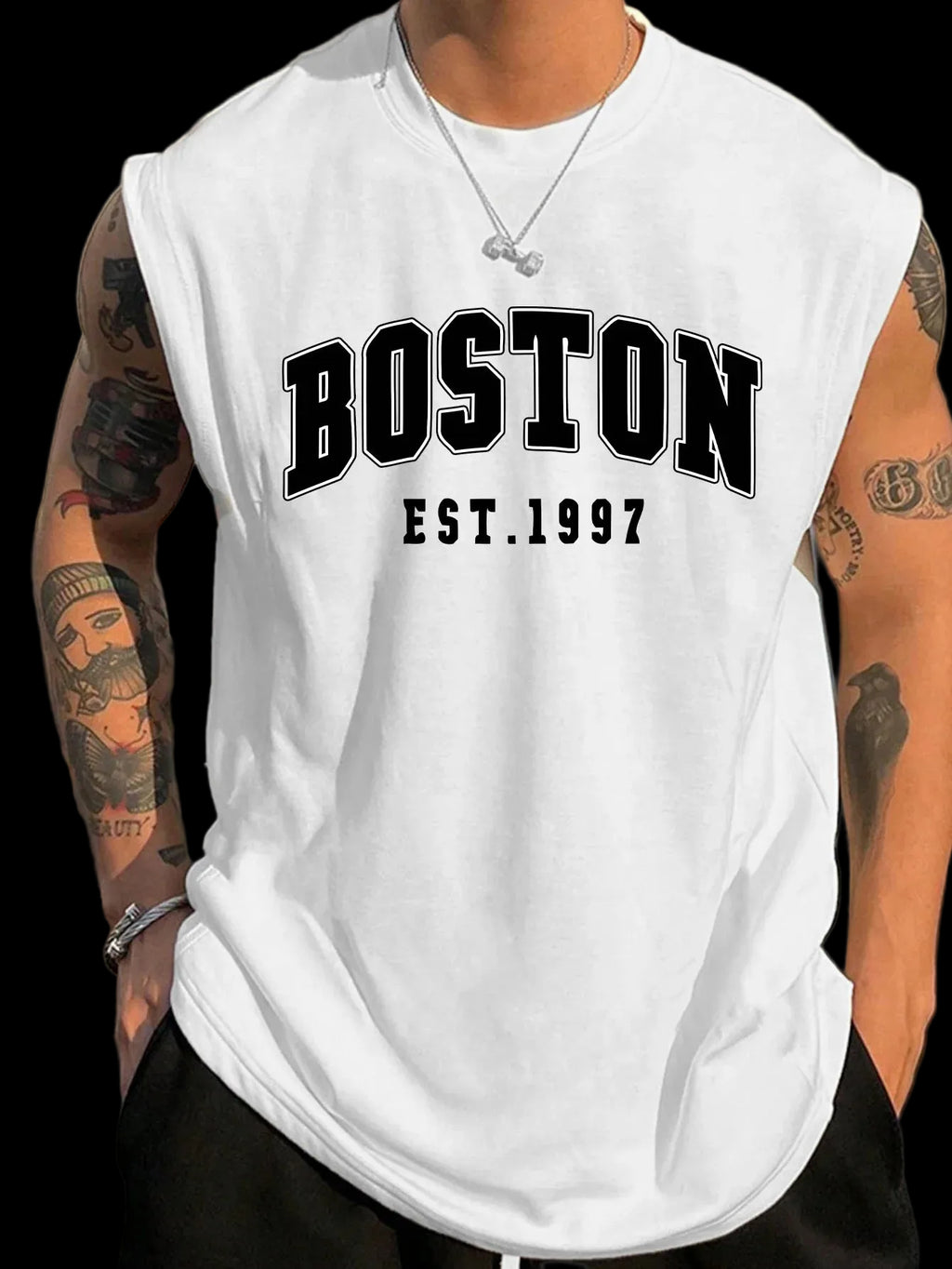 Canotta  sportivo casual estivo da uomo Boston est 1997 con stampa, comodo e traspirante, girocollo, senza maniche
