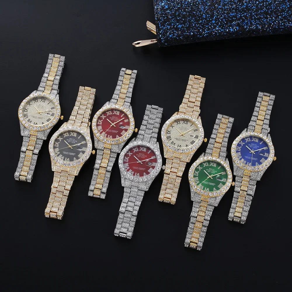 Hot Sale Diamond Bling Watch Men Gold Color Luxury Gift Quartz Watches Male Clock
