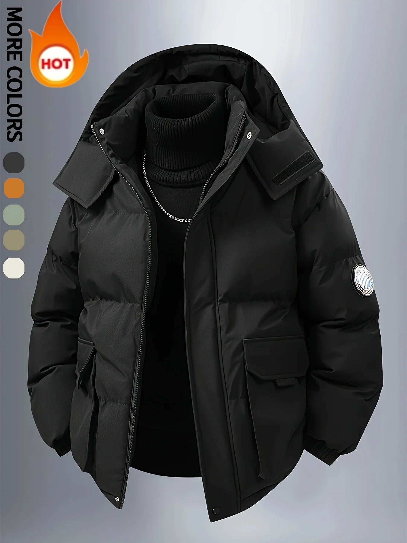 Men's Solid Color Detachable Hooded Thickened Jacket, Regular Casual Long-Sleeved Warm Lining Autum and Winter Jacket, Suitable for Men's Daily Wear, Autum Clothing, Fresh, Autum and Winter Matchinging