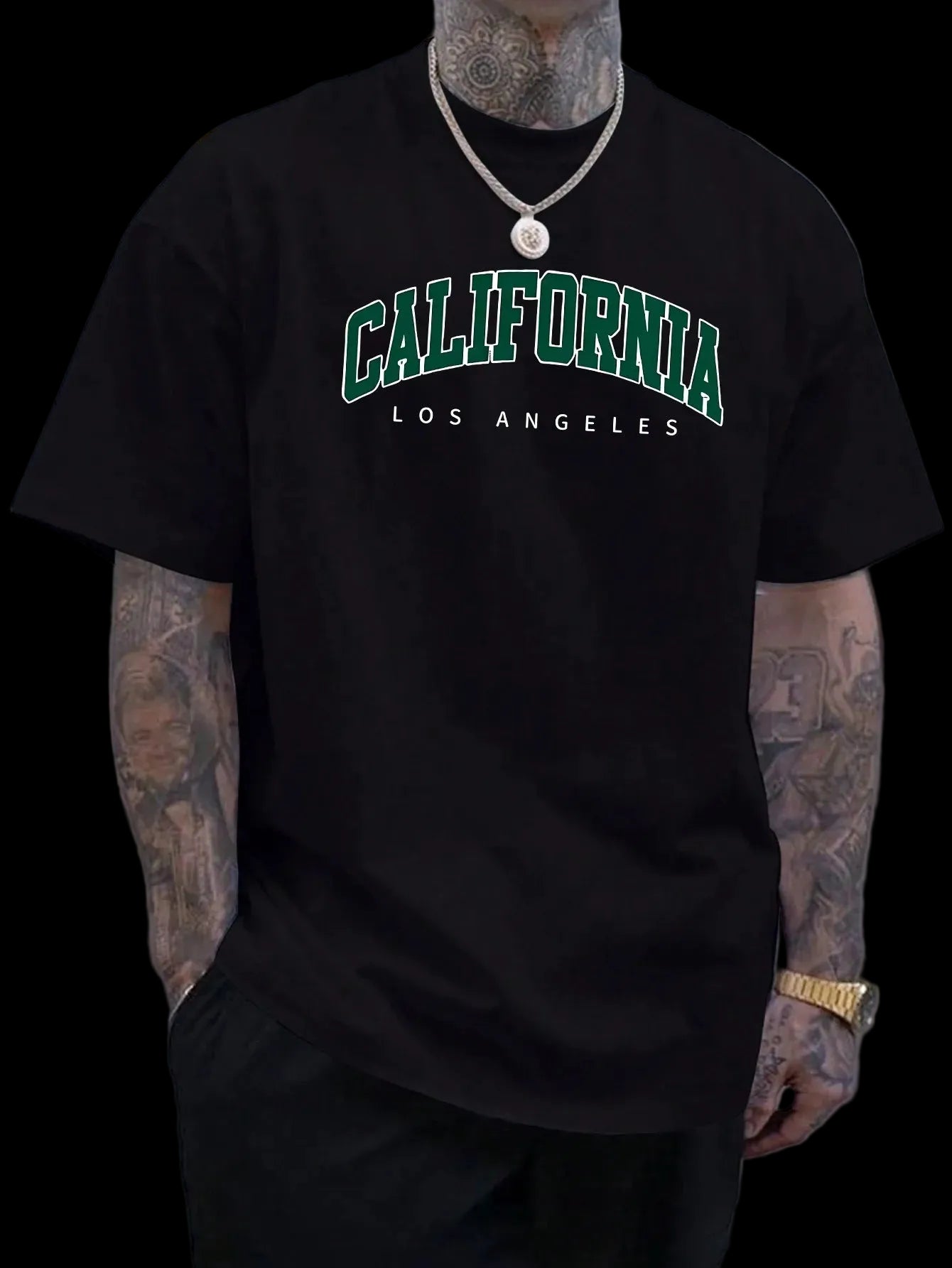 Maglietta estiva da uomo in 100% cotone, casual, sportiva, ampia, con stampa della lettera California, comoda, girocollo.