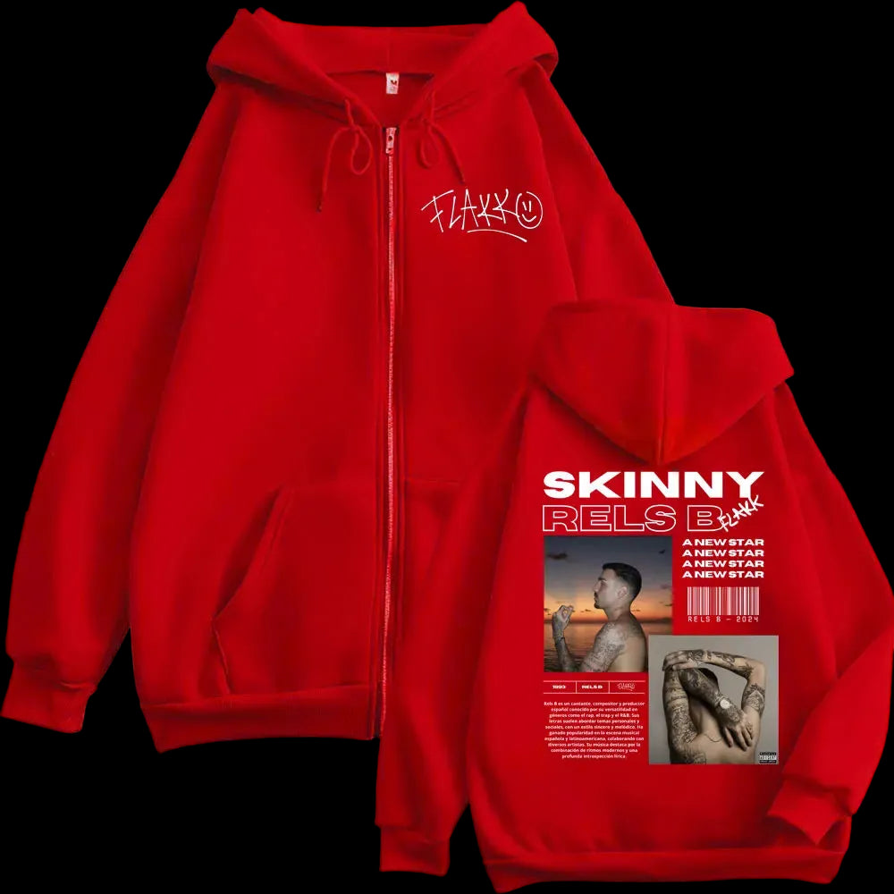 Felpa con cappuccio e zip con grafica del poster dell'album B del rapper RELS, uomo stile hip hop vintage, pullover con zip, felpe con cappuccio casual alla moda.