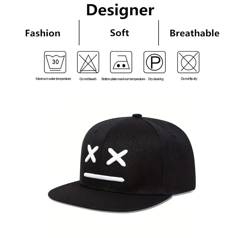 Unisex XX Smiling Face Embroidery Hip-hop Hats Spring Autumn Outdoor Adjustable Casual Baseball Caps Sunscreen Hat