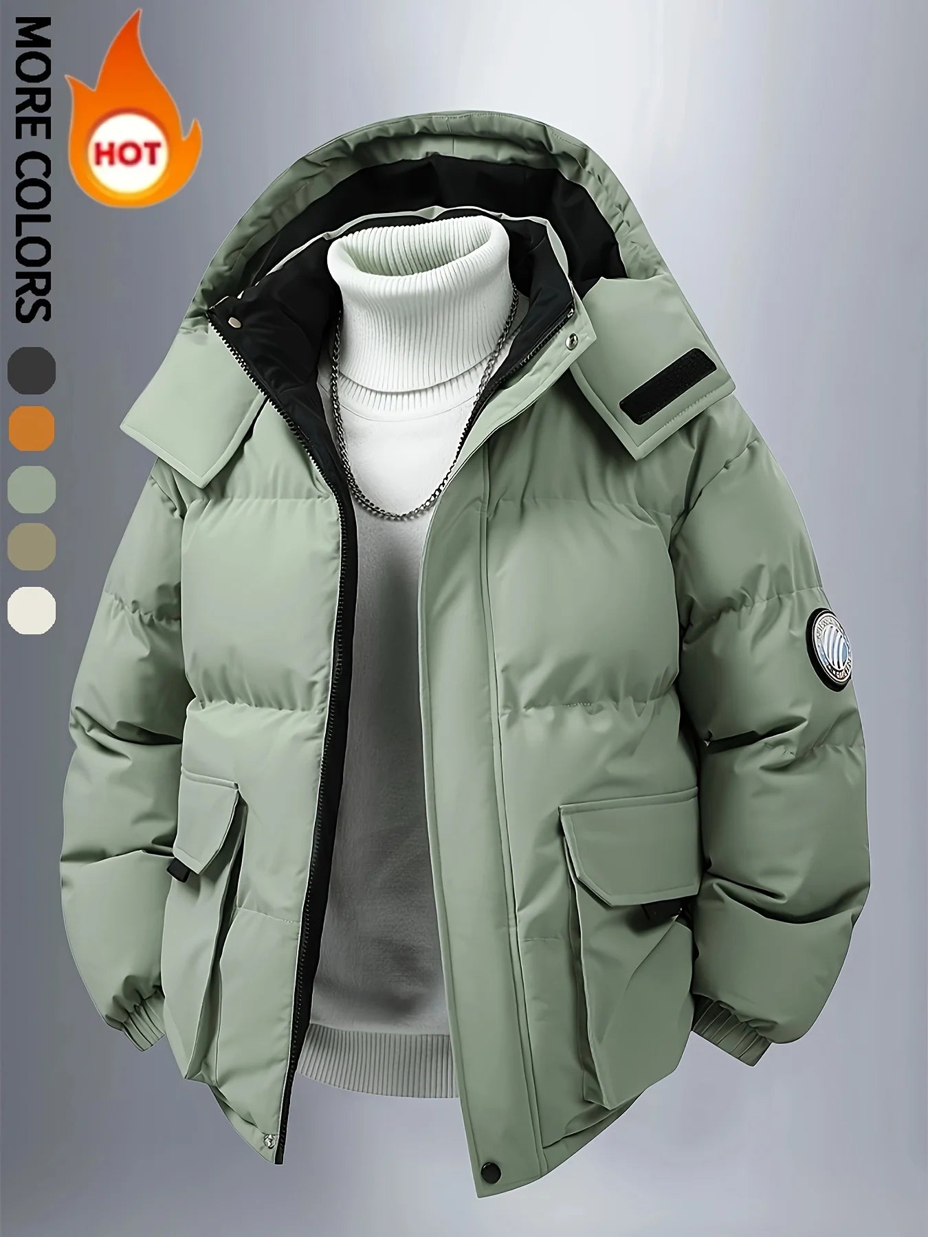 Men's Solid Color Detachable Hooded Thickened Jacket, Regular Casual Long-Sleeved Warm Lining Autum and Winter Jacket, Suitable for Men's Daily Wear, Autum Clothing, Fresh, Autum and Winter Matchinging
