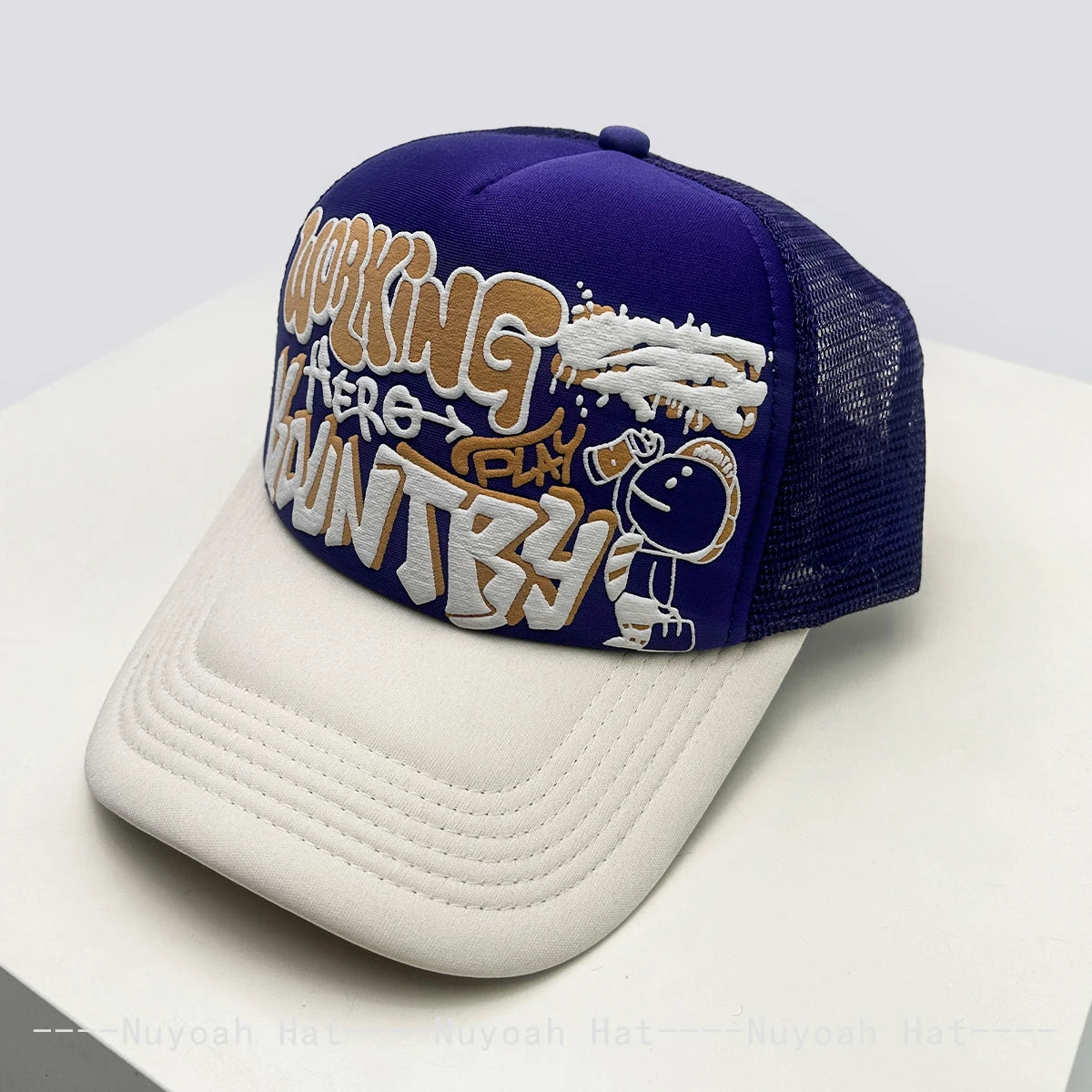 New Unisex Cartoon Character Graffiti Printed Letter Baseball Hats Sunshade Color Block Breathable Trucker Caps Versatile Mesh