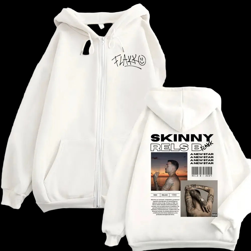Felpa con cappuccio e zip con grafica del poster dell'album B del rapper RELS, uomo stile hip hop vintage, pullover con zip, felpe con cappuccio casual alla moda.