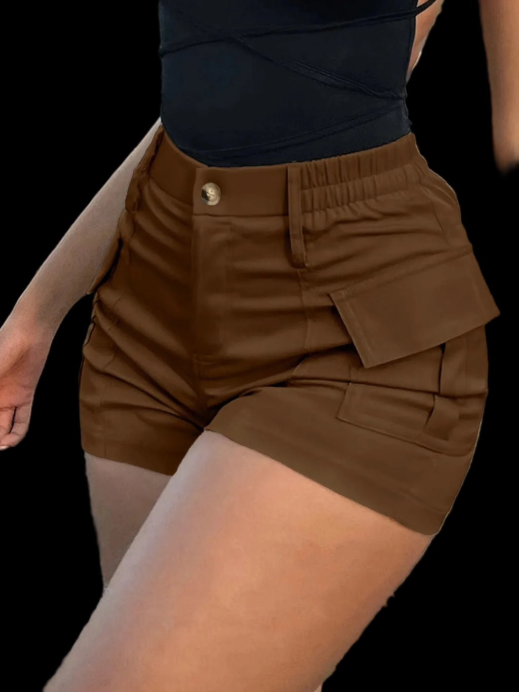 Pantaloncini casual da donna primavera 2025, vita alta, bottoni, streetwear, pantaloncini cargo con tasche.