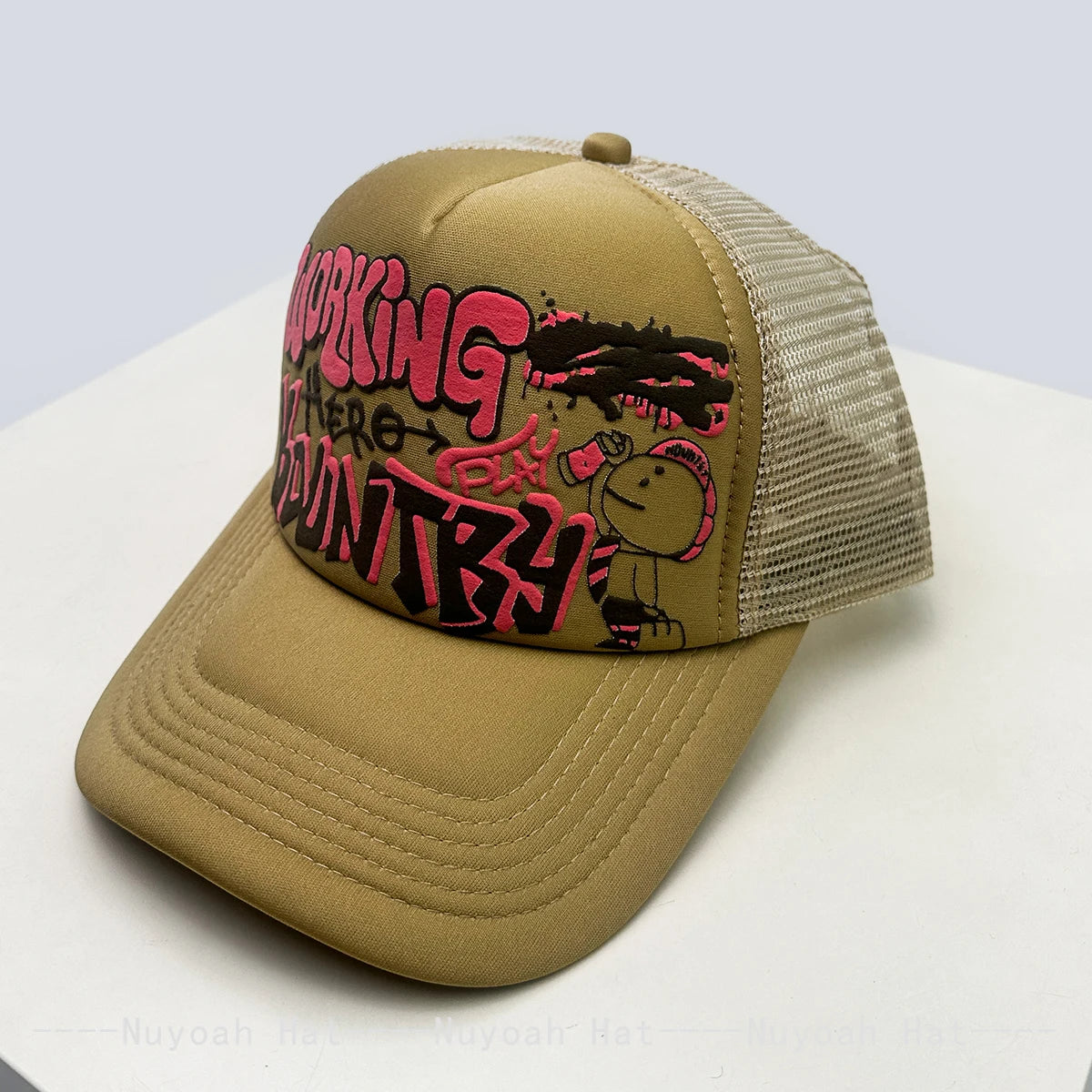 New Unisex Cartoon Character Graffiti Printed Letter Baseball Hats Sunshade Color Block Breathable Trucker Caps Versatile Mesh