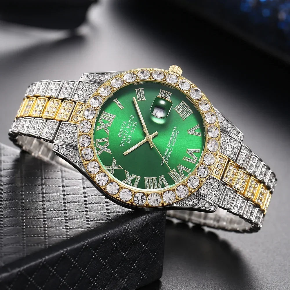 Hot Sale Diamond Bling Watch Men Gold Color Luxury Gift Quartz Watches Male Clock