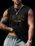 Canotta  sportivo casual estivo da uomo Boston est 1997 con stampa, comodo e traspirante, girocollo, senza maniche