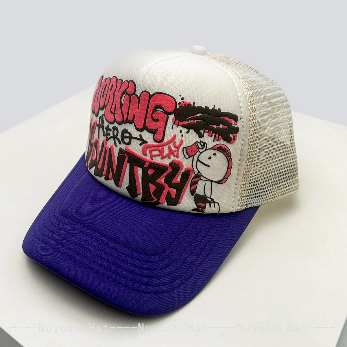 New Unisex Cartoon Character Graffiti Printed Letter Baseball Hats Sunshade Color Block Breathable Trucker Caps Versatile Mesh