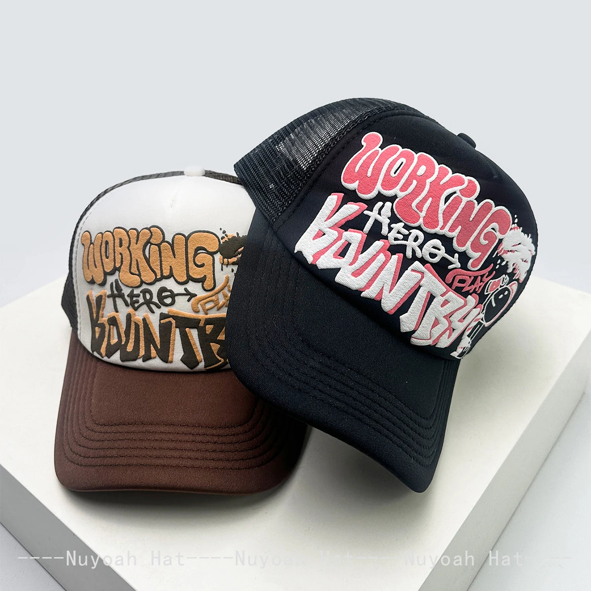 New Unisex Cartoon Character Graffiti Printed Letter Baseball Hats Sunshade Color Block Breathable Trucker Caps Versatile Mesh