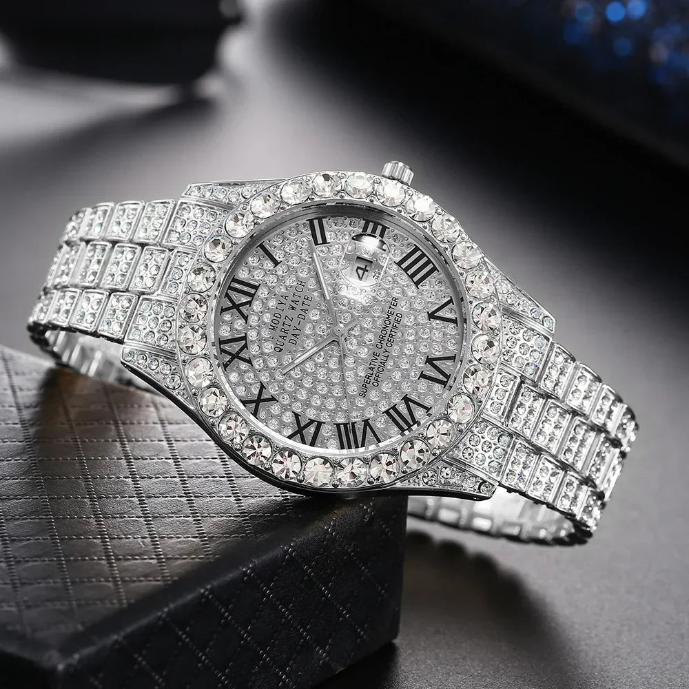 Hot Sale Diamond Bling Watch Men Gold Color Luxury Gift Quartz Watches Male Clock