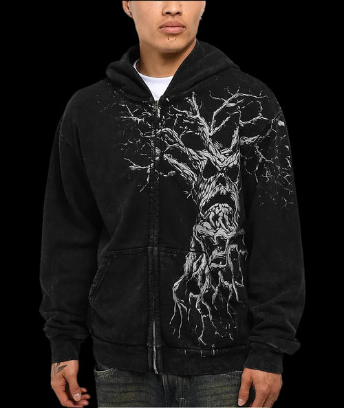Affliction x Haunted Mound Harold Felpa con zip nera Felpe gotiche Nuova felpa con cappuccio da uomo