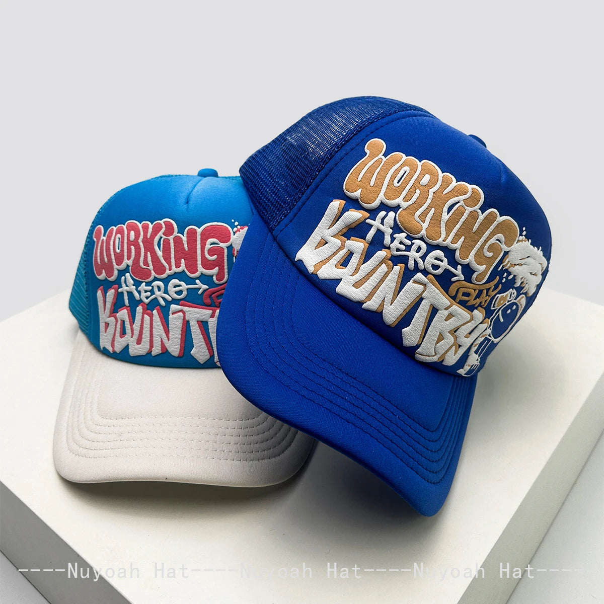 New Unisex Cartoon Character Graffiti Printed Letter Baseball Hats Sunshade Color Block Breathable Trucker Caps Versatile Mesh