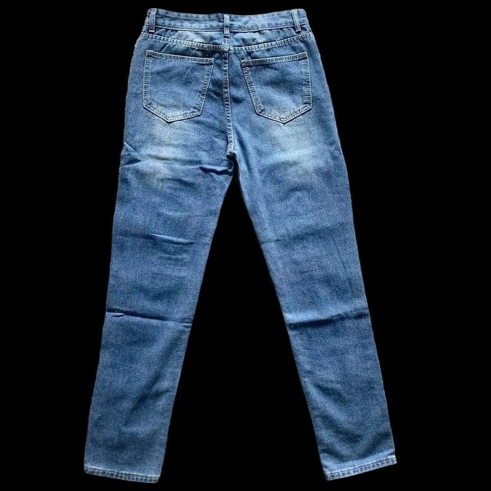 Jeans skinny bianchi ricamati da uomo, in cotone elasticizzato, con fori, vestibilità slim, stile hip hop, jeans casual da uomo.
