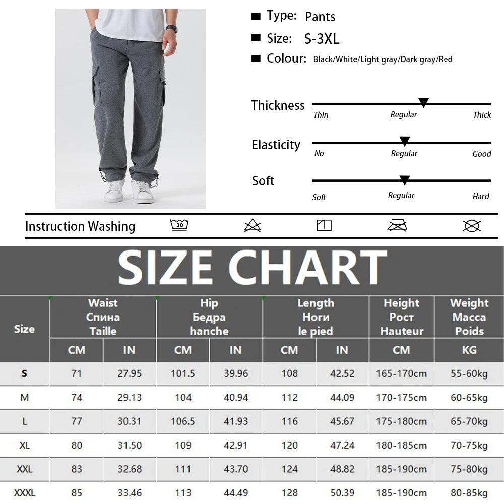 Pantaloni  da uomo a gamba dritta  larghi, oversize, con coulisse, pantaloni lunghi da uomo con multitasche