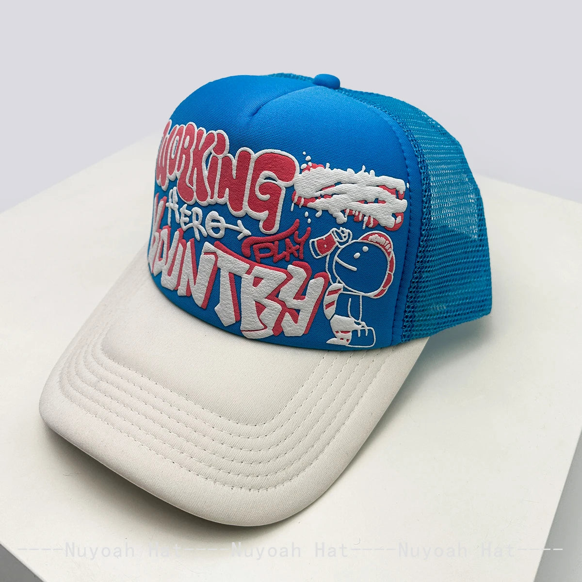 New Unisex Cartoon Character Graffiti Printed Letter Baseball Hats Sunshade Color Block Breathable Trucker Caps Versatile Mesh