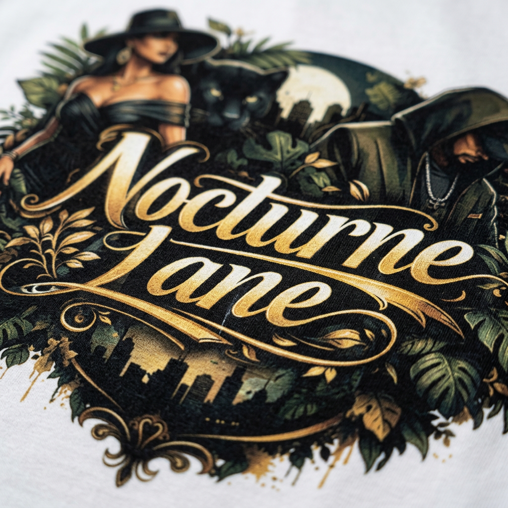 Nocturne Lane — Maglietta Nera Uomo in Cotone | Vestibilità Regular | Taglia M