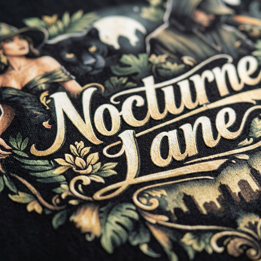 Nocturne Lane — Maglietta Nera Uomo in Cotone | Vestibilità Regular | Taglia M