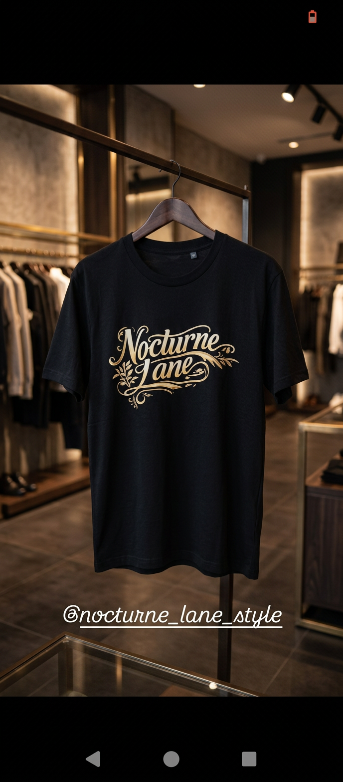Nocturne Lane — Maglietta Nera Uomo in Cotone | Vestibilità Regular | Taglia M