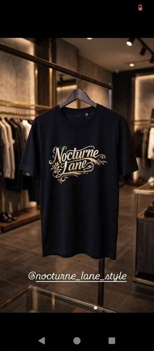 Nocturne Lane — Maglietta Nera Uomo in Cotone | Vestibilità Regular | Taglia M