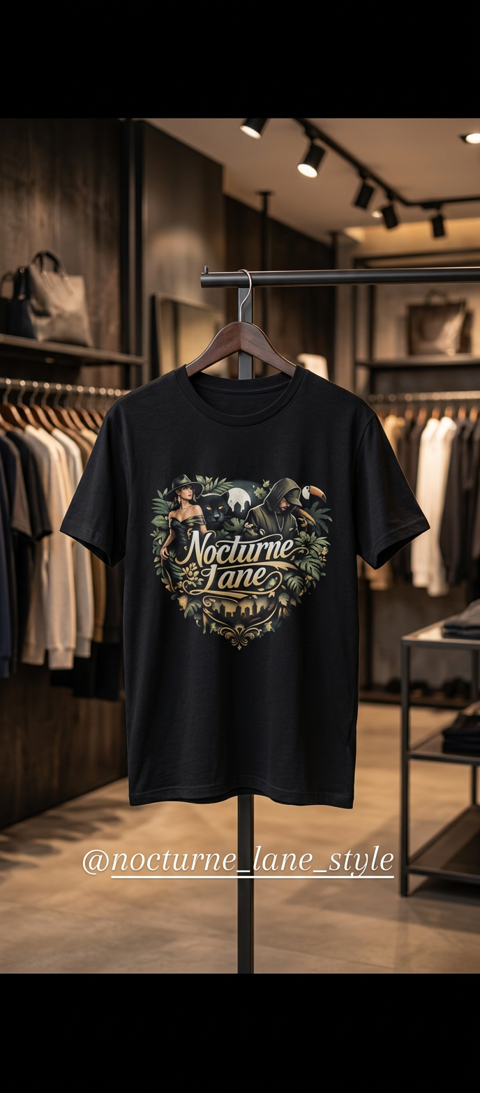 Nocturne Lane — Maglietta Nera Uomo in Cotone | Vestibilità Regular | Taglia M